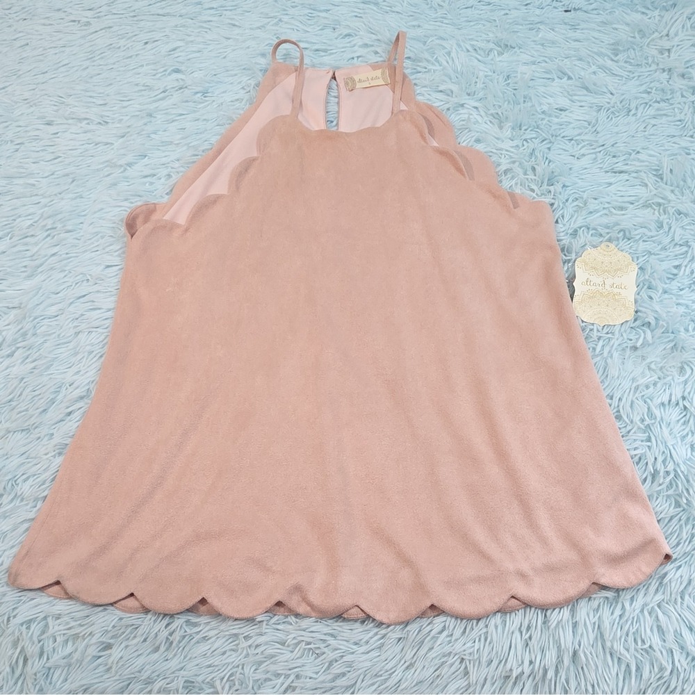 Altar'd State Scalloped Halter Neck Top Pink Lined High Neck Tank Blouse Size S